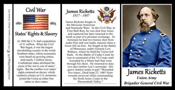 James Ricketts, Union Army, US Civil War biographical history mug tri-panel.