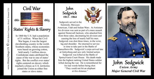 John Sedgwick, Major General Union Army, US Civil War biographical history mug tri-panel.