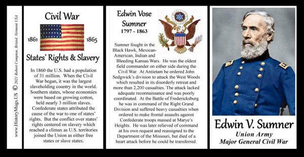 Edwin Sumner, Major General Union Army, US Civil War biographical history mug tri-panel.