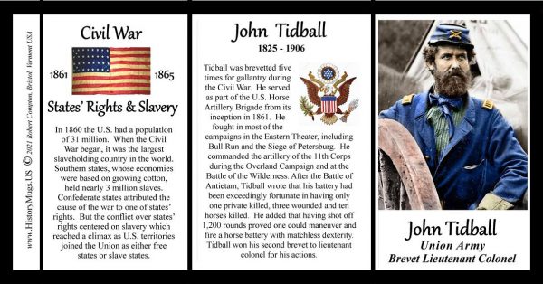 John Tidball, Brevet Lieutenant Colonel Union Army, US Civil War biographical history mug tri-panel.
