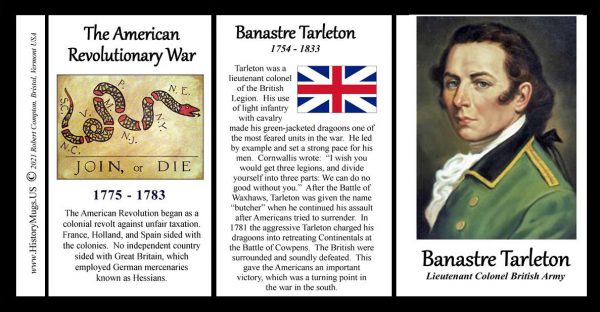 Banastre Tarleton, American Revolutionary War biographical history mug tri-panel.