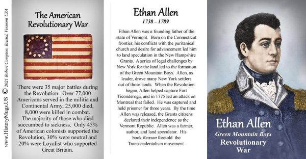 Ethan Allen, Revolutionary War biographical history mug tri-panel.