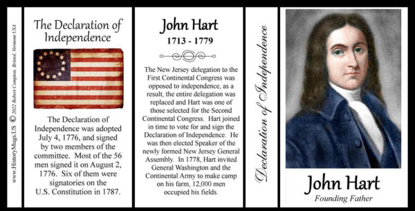 John Hart, Declaration of Independence signatory biographical history mug tri-panel.