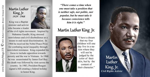 Martin Luther King, Jr. Civil Rights Activist  biographical history mug tri-panel.