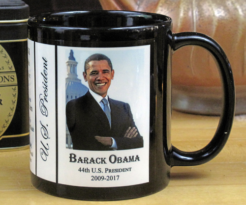 US President Barack Obama, biographical history mug.