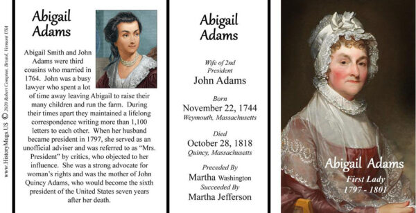 Abigail Adams US First Lady biographical history mug tri-panel.
