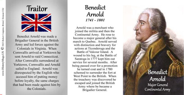 Benedict Arnold, Revolutionary War biographical history mug tri-panel.