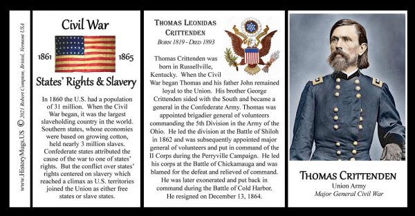 Thomas Crittenden, Union Army, US Civil War biographical history mug tri-panel.