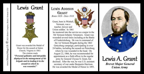 Lewis A. Grant, Medal of Honor Union Army, US Civil War biographical history mug tri-panel.