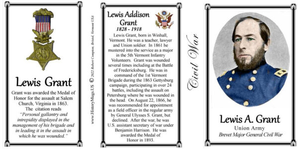 Lewis A. Grant, Medal of Honor, Union Army, US Civil War biographical history mug tri-panel.