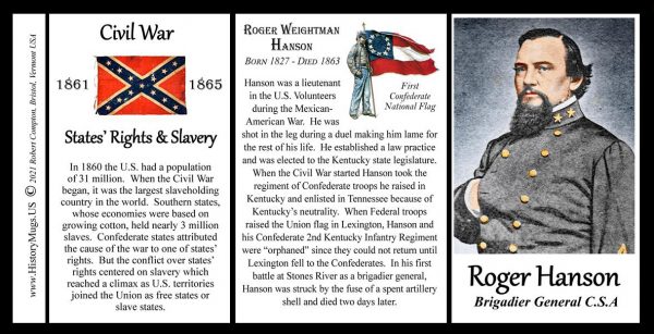 Roger Hanson, US Civil War biographical history mug tri-panel.