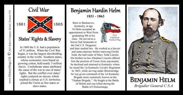 Benjamin Helm, Confederate Army, US Civil War biographical history mug tri-panel.