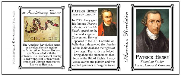 Patrick Henry Revolutionary War history mug tri-panel.