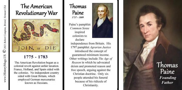 Thomas Paine, American Revolutionary War biographical history mug tri-panel.