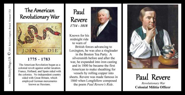 Paul Revere, American Revolutionary War biographical history mug tri-panel.