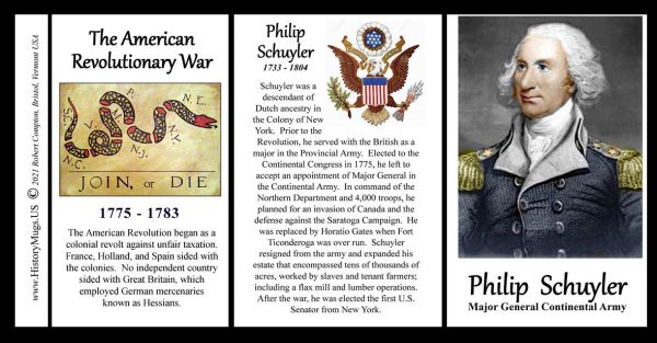 Philip Schuyler, American Revolutionary War biographical history mug tri-panel.