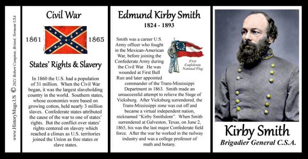 Edmund Kirby Smith, Confederate Army, US Civil War biographical history mug tri-panel.