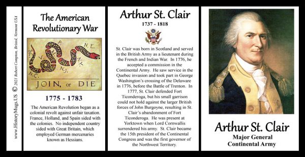 Arthur St. Clair, American Revolutionary War biographical history mug tri-panel.