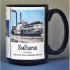 Sultana, side-wheel steamboat, US Civil War biographical history mug.