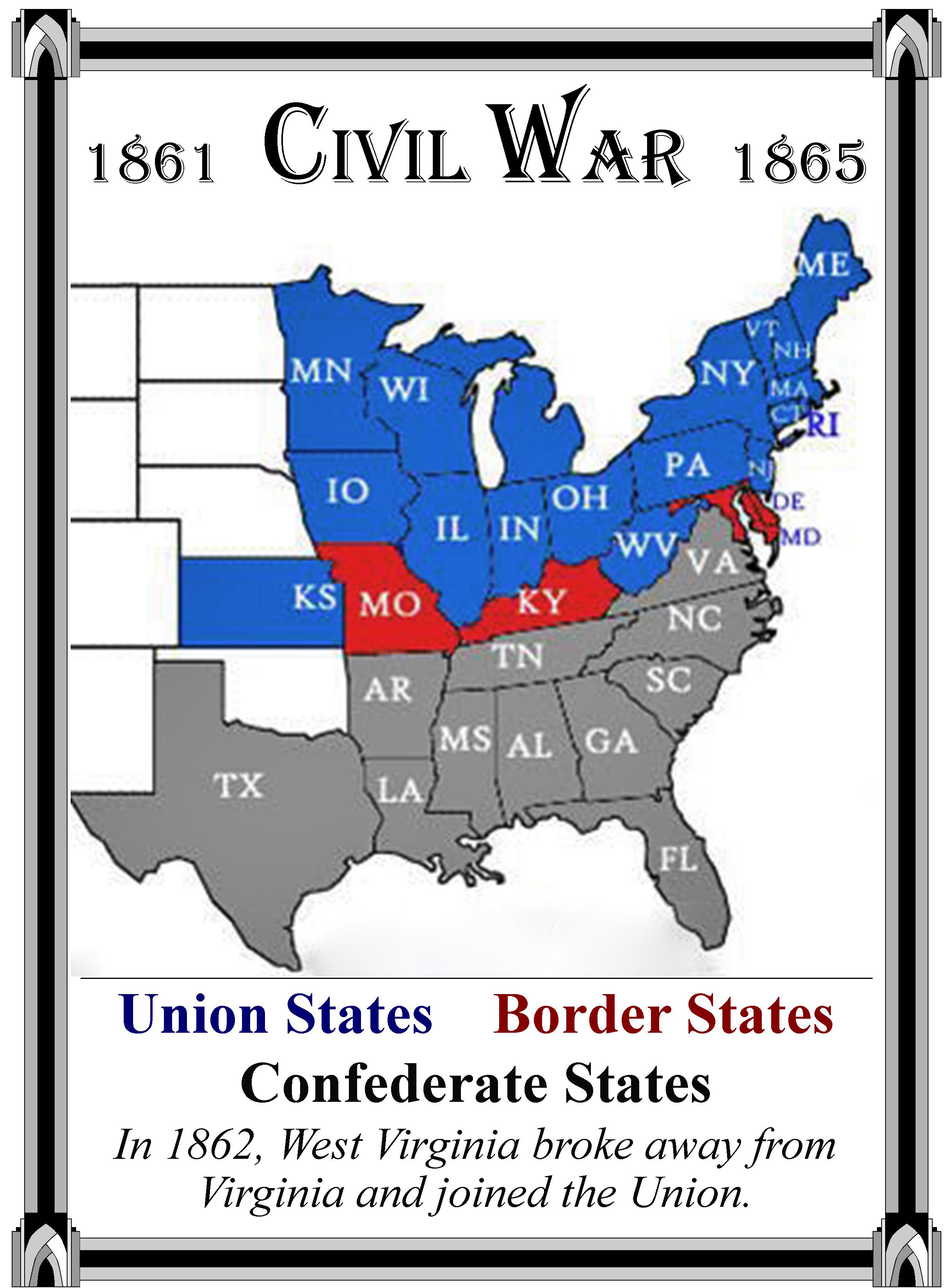 Civil War Map of Confederate & Union States HistoryMugs.us