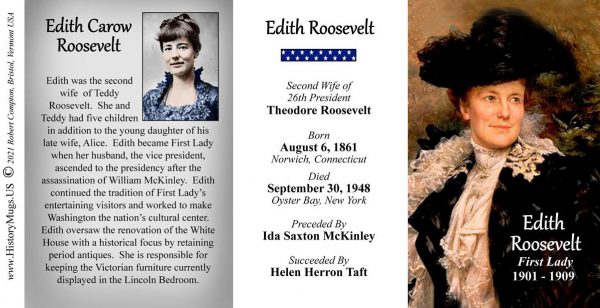 Edith Roosevelt, US First Lady biographical history mug tri-panel.