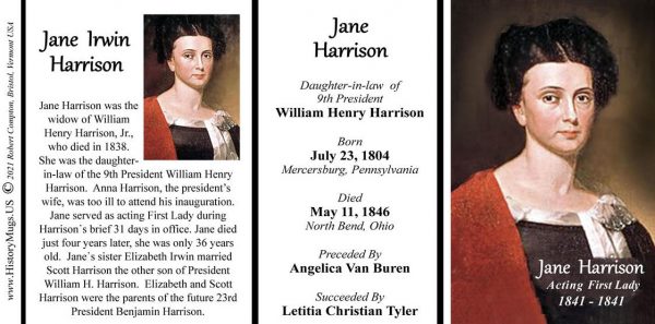 Jane Harrison, White House Hostess biographical history mug tri-panel.
