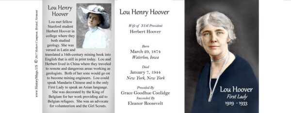 Lou Hoover US First Lady biographical history mug tri-panel.