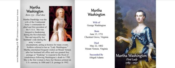 Martha Washington, First Lady history mug tri-panel.