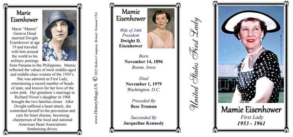 Marie “Mamie” Eisenhower First Lady history mug tri-panel.