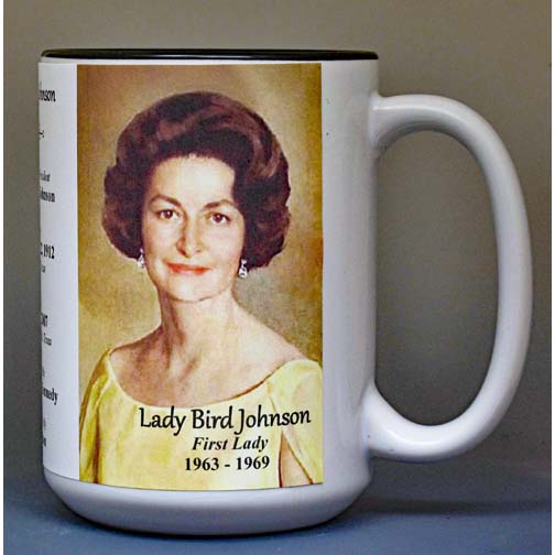 Lady Bird Johnson, US First Lady biographical history mug.