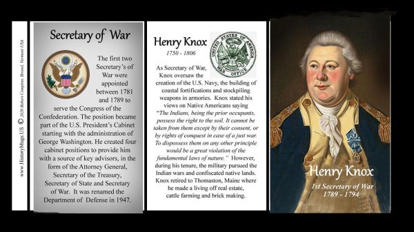 Henry Knox, US Secretary of War biographical history mug tri-panel.