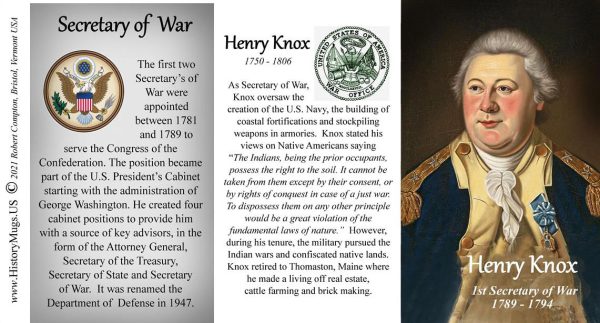 Henry Knox, US Secretary of War biographical history mug tri-panel.