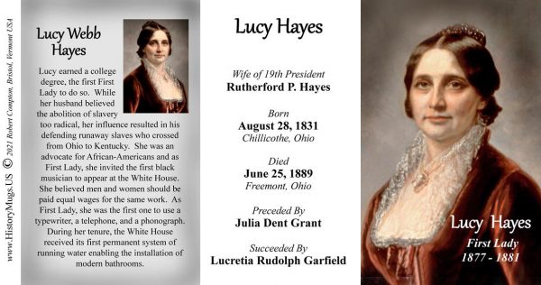 Lucy Hayes, US First Lady biographical history mug tri-panel.