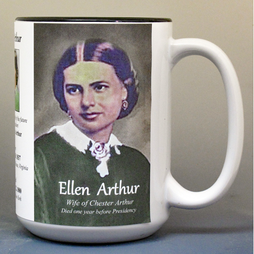 Ellen Arthur, wife of US President Chester Arthur, biographical history mug.