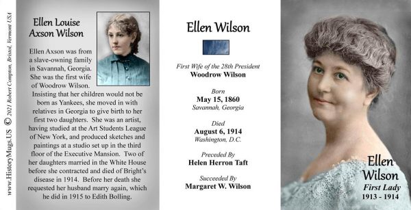 Ellen Wilson, US First Lady biographical history mug tri-panel.