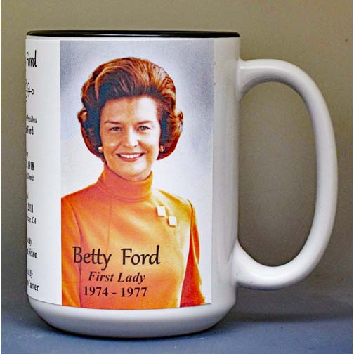 Betty Ford, US First Lady biographical history mug.