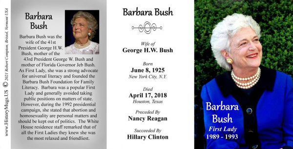 Barbara Bush, US First Lady biographical history mug tri-panel.
