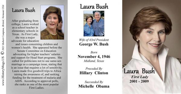 Laura Bush, US First Lady biographical history mug tri-panel.