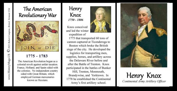 Henry Knox, American Revolutionary War biographical history mug tri-panel.