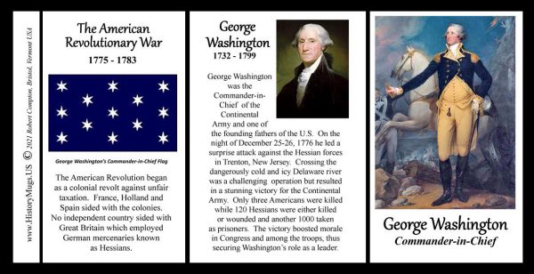 George Washington, American Revolutionary War biographical history mug tri-panel.