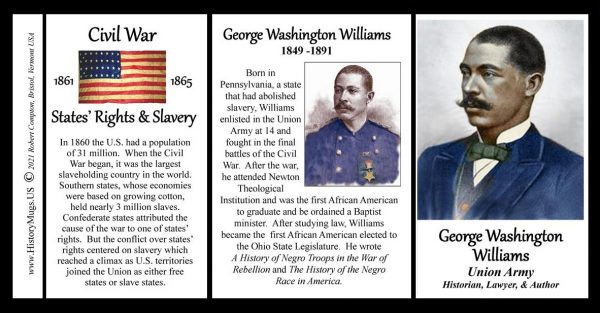 George Washington Williams, Union Army, US Civil War biographical history mug tri-panel.