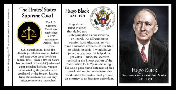 Hugo Black, US Supreme Court Associate Justice biographical history mug tri-panel.