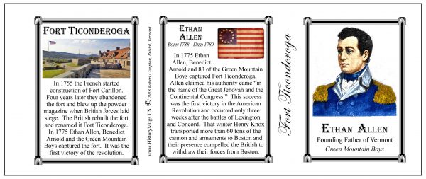 Ethan Allen, Fort Ticonderoga history mug, tri-panel.