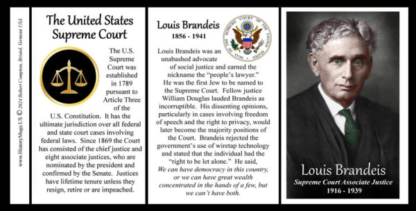 Louis Brandeis, US Supreme Court Associate Justice biographical history mug tri-panel.