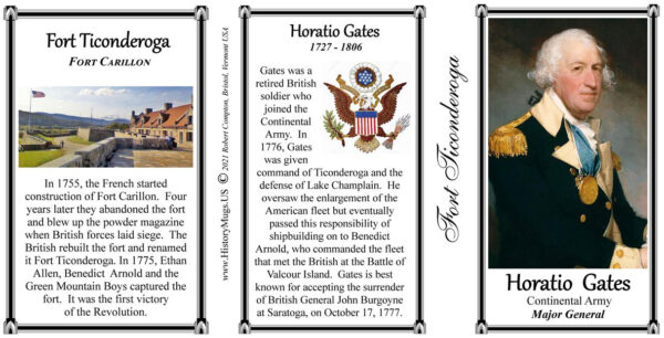 Horatio Gates, Fort Ticonderoga biographical history mug tri-panel.
