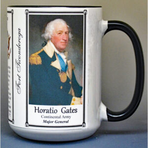 Horatio Gates, Fort Ticonderoga biographical history mug.