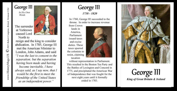 George III, British monarch, American Revolutionary War history mug tri-panel.