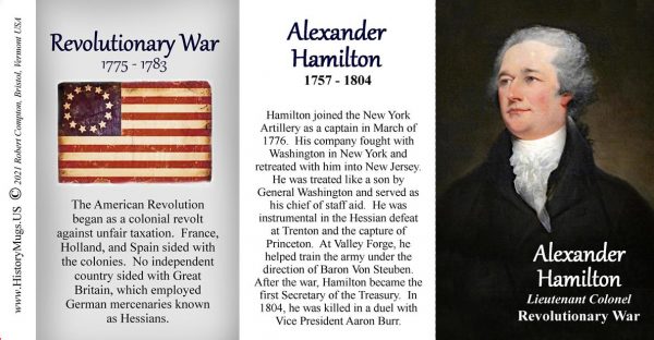 Alexander Hamilton, American Revolutionary War biographical history mug tri-panel.