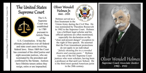 Oliver Wendell Holmes, US Supreme Court Associate Justice biographical history mug tri-panel.