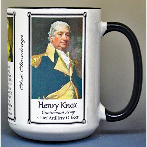 Henry Knox, Fort Ticonderoga biographical history mug.
